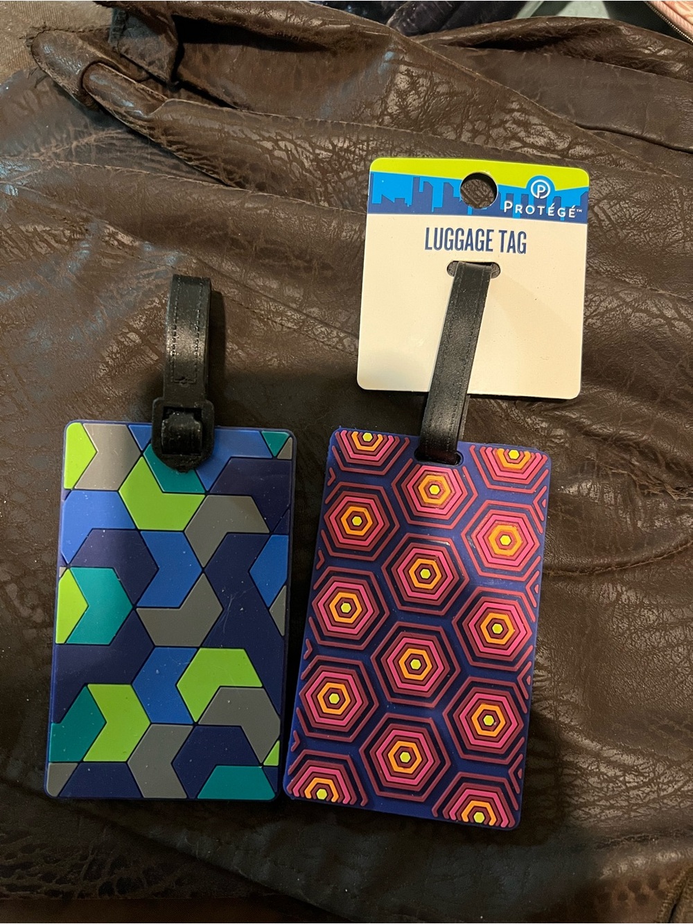 Colorful Hex & Geometric Luggage Tag Set - Blue, Green, Pink